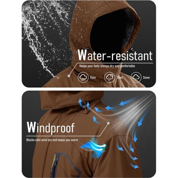 Men's Winter Coats Water Resistant Ski Snow Jacket Warm Fleece Jacket - Picture 3 of 7